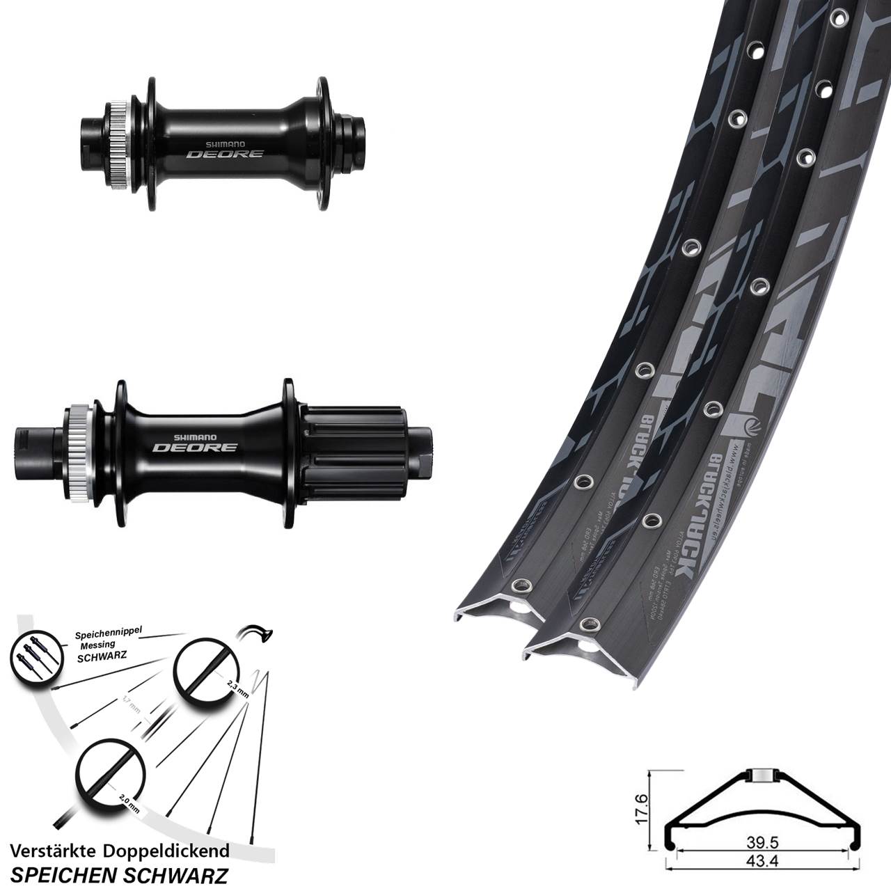 27,5 Zoll Rodi Ready 40 Shimano FH-M6010-B HB-M6010-B Disc Laufradsatz Boost 8-11 fach HG