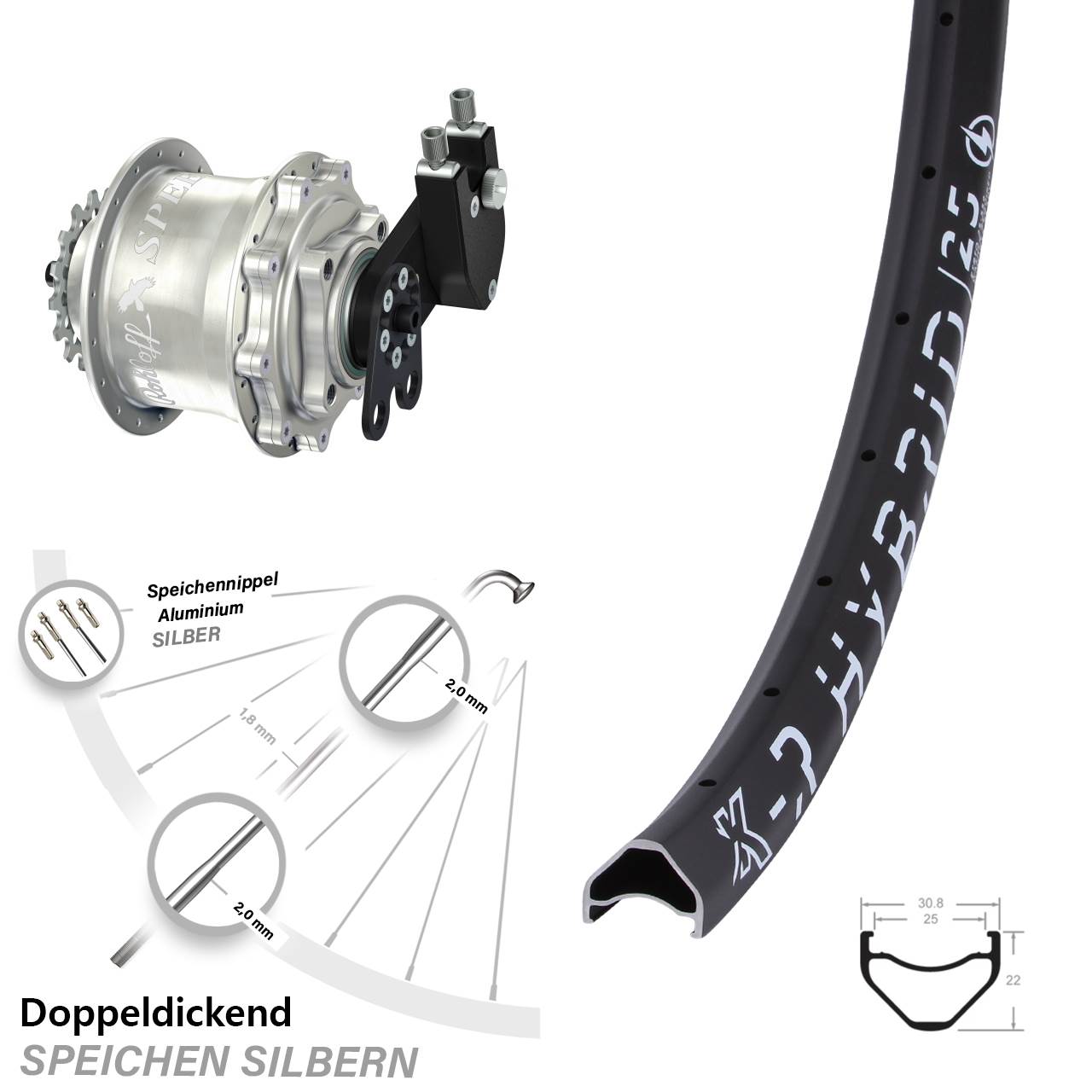 Disc Laufrad 27,5 Zoll KX-R Hybrid 25 Rohloff 500/14 CC DB Tandem