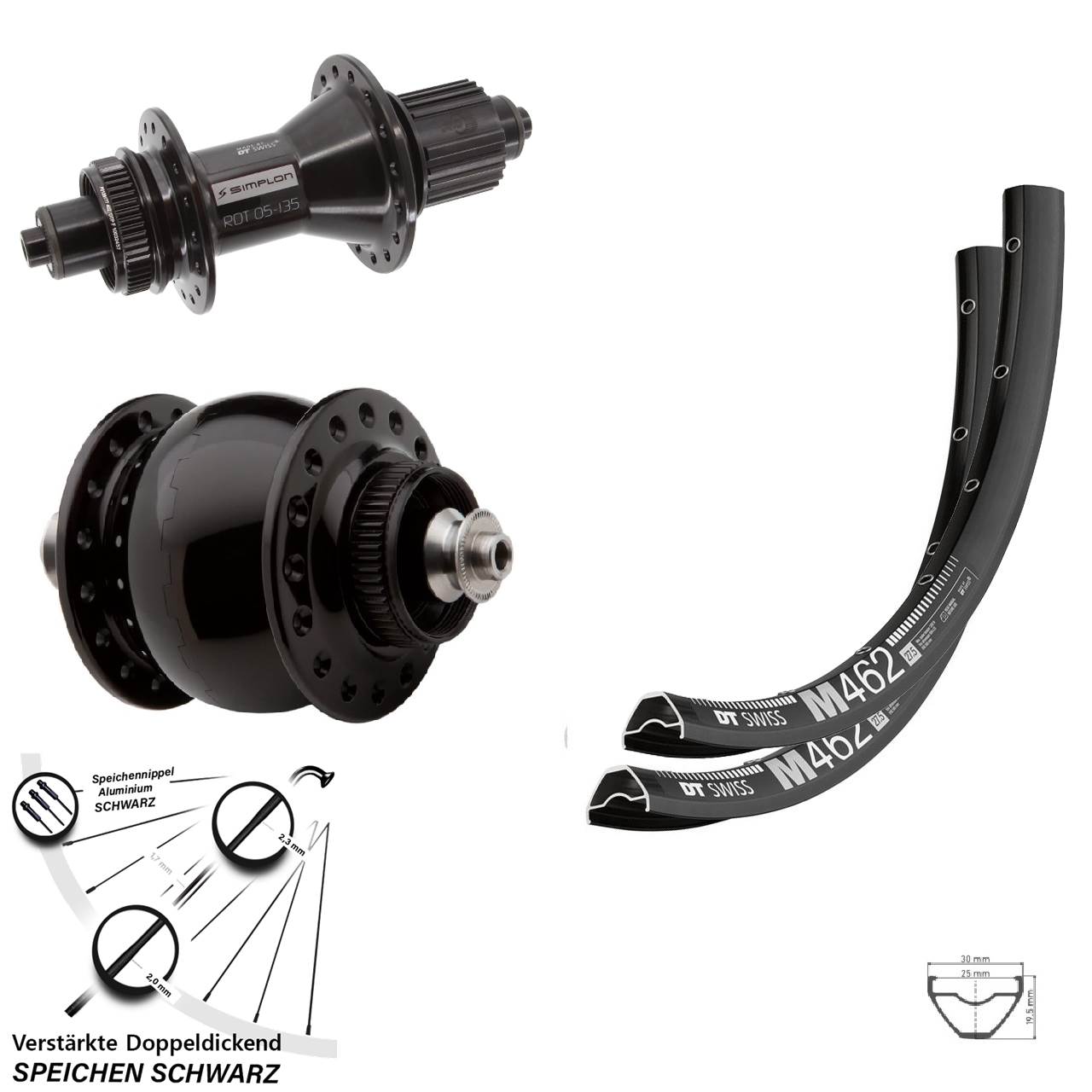 DT Swiss M462 370 Hybrid SONdelux 29 Zoll Laufradsatz Disc QR Micro Spline