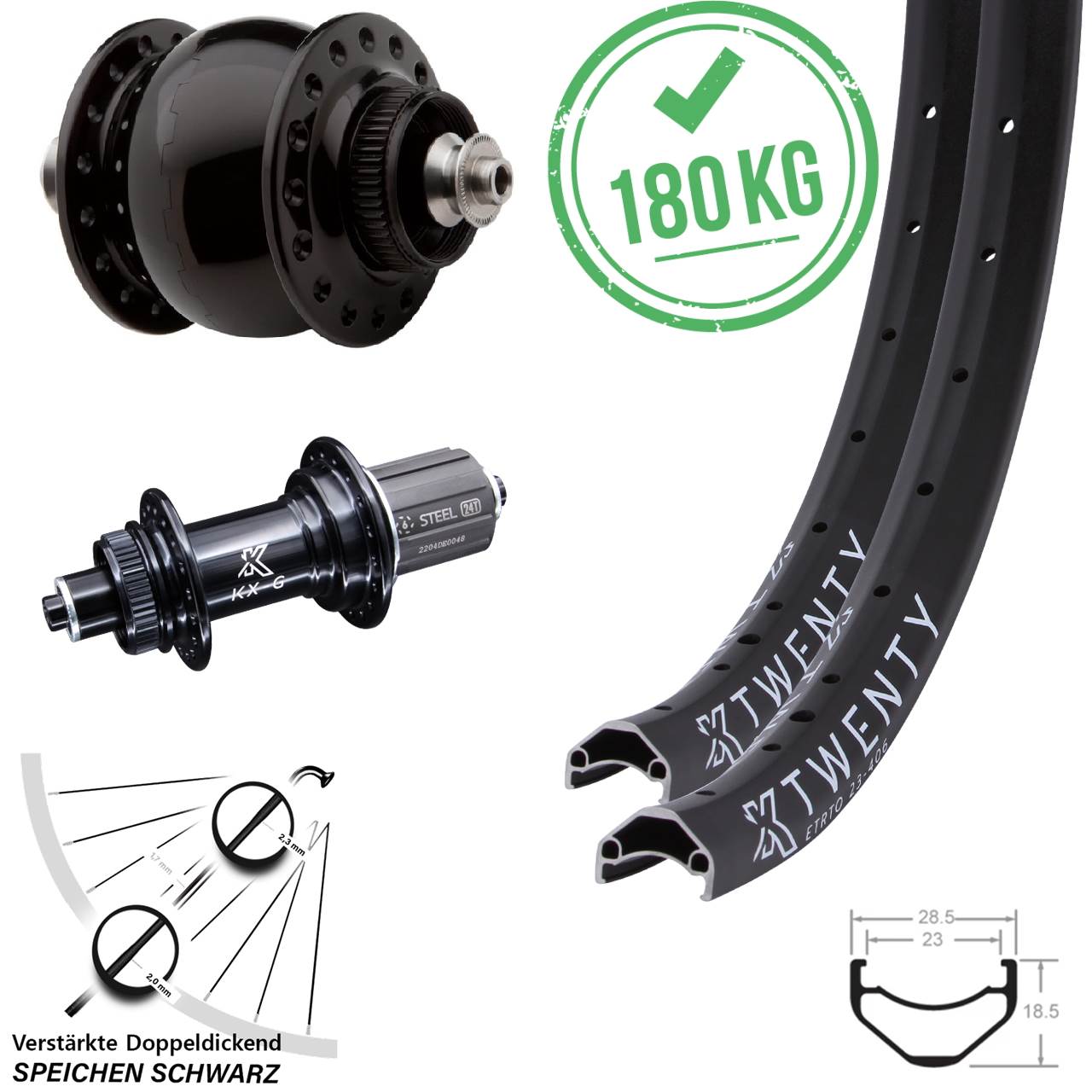 KX-GS Twenty verstärkt SON delux 20 Zoll Laufradsatz Centerlock QR 8-12 fach
