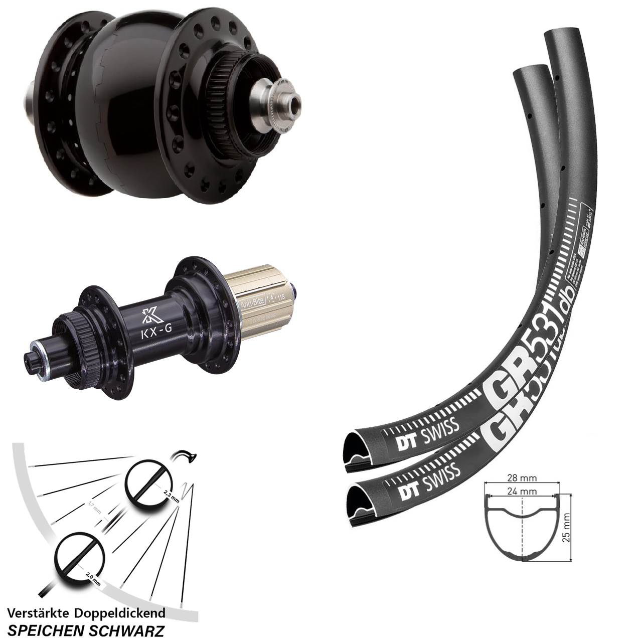 650B DT Swiss GR 531 KX-G SONdelux Laufrad-Satz Centerlock für Schnellspanner 8-12 fach HG
