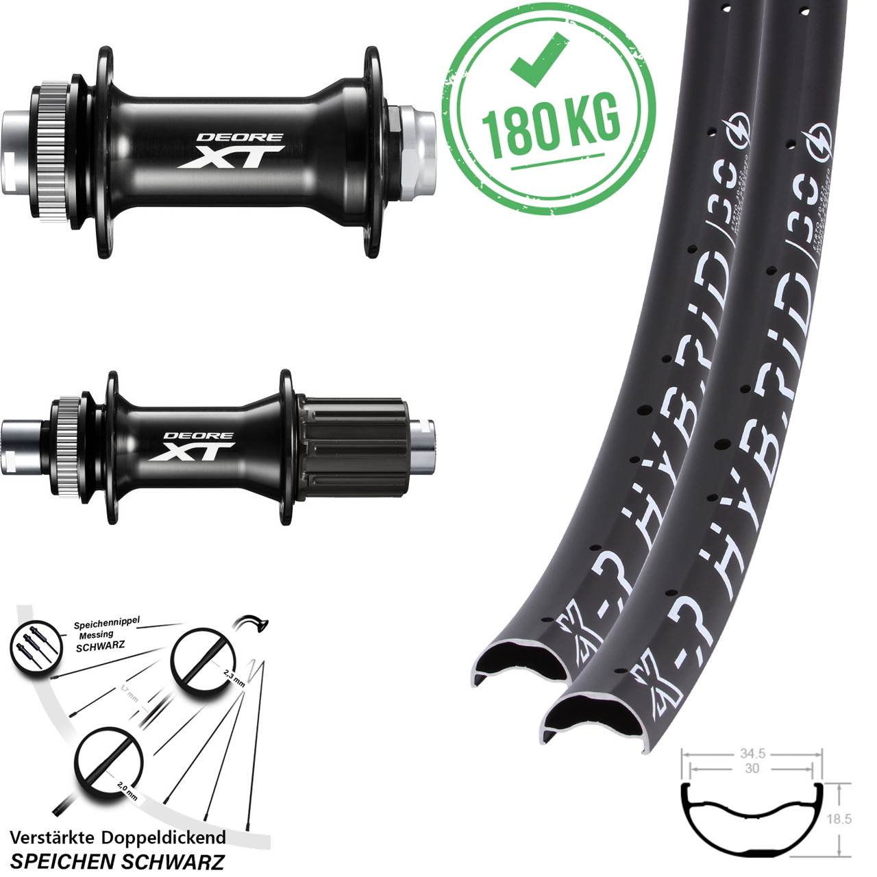 KX-R Hybrid 30 Shimano FH-M8010-B HB-M8010-B 29 Zoll Disc Laufradsatz Boost 8-11 fach HG