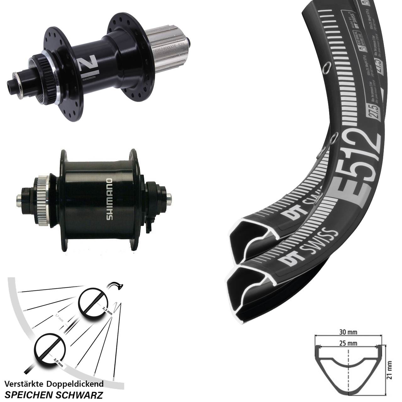 27,5 Zoll DT Swiss E 512 Novatec D042 Shimano DH-UR700 Laufradsatz Centerlock QR 8-12 fach