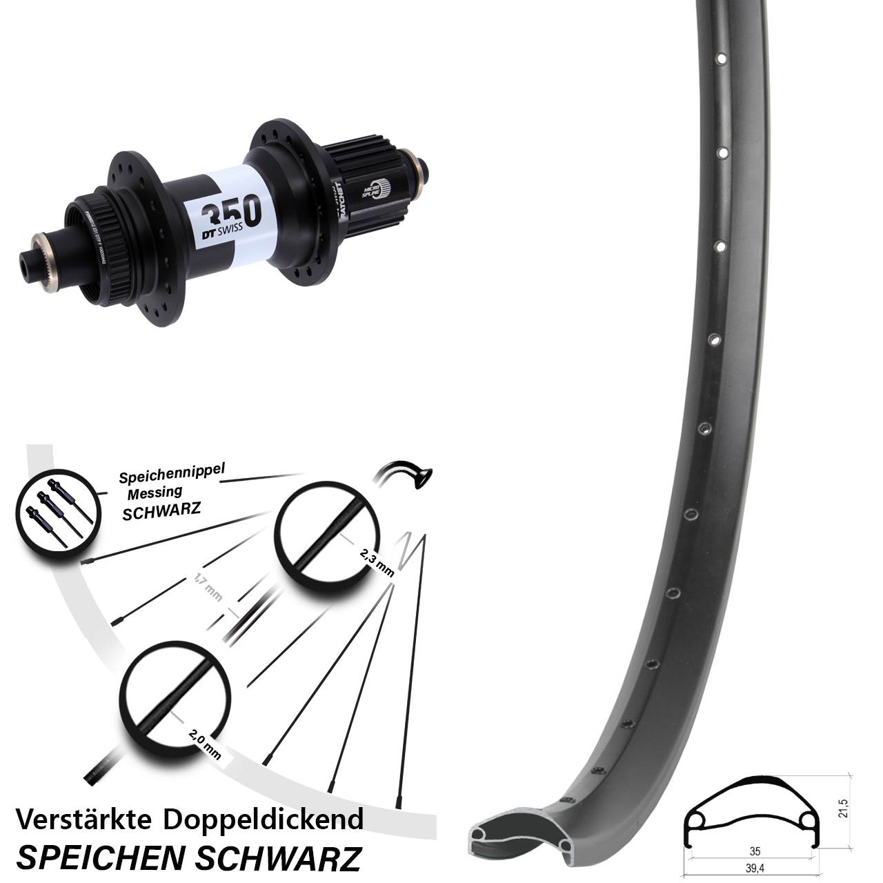Centerlock Hinterrad 29 Zoll Ambrosio E35 DT Swiss 350 Micro Spline QR