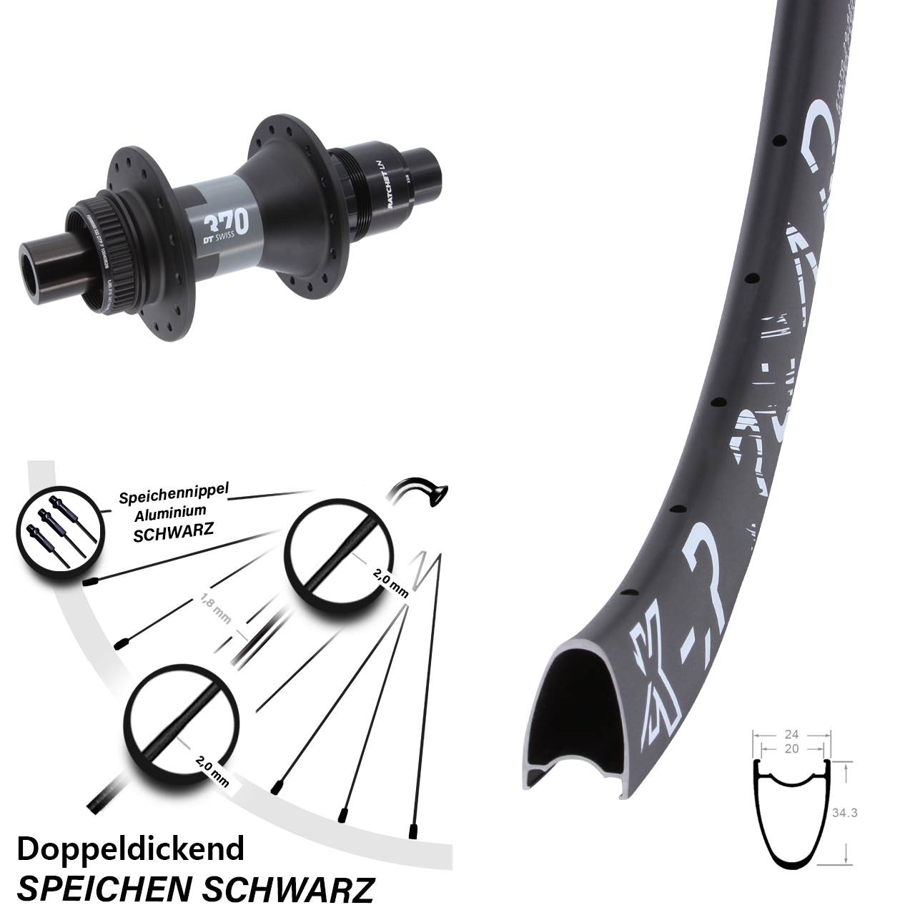 Centerlock Hinterrad 12x142 28 Zoll KX-R Road DT Swiss 370