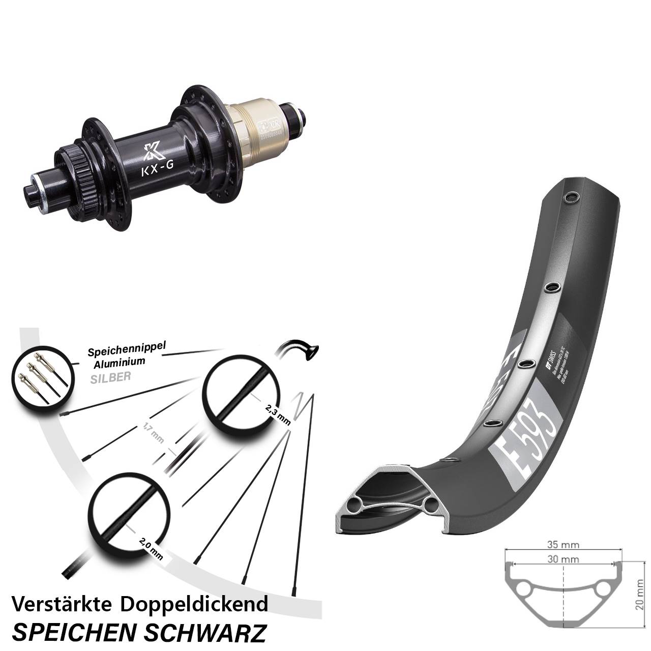 Disc Laufrad 29 Zoll DT Swiss E 593 KX-G XDR 11-12 fach für Schnellspanner