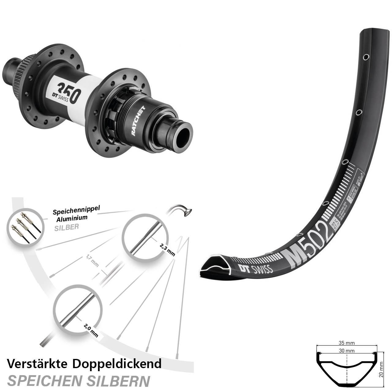 Centerlock Hinterrad 12x148 29 Zoll DT Swiss M 502-350 SRAM XD