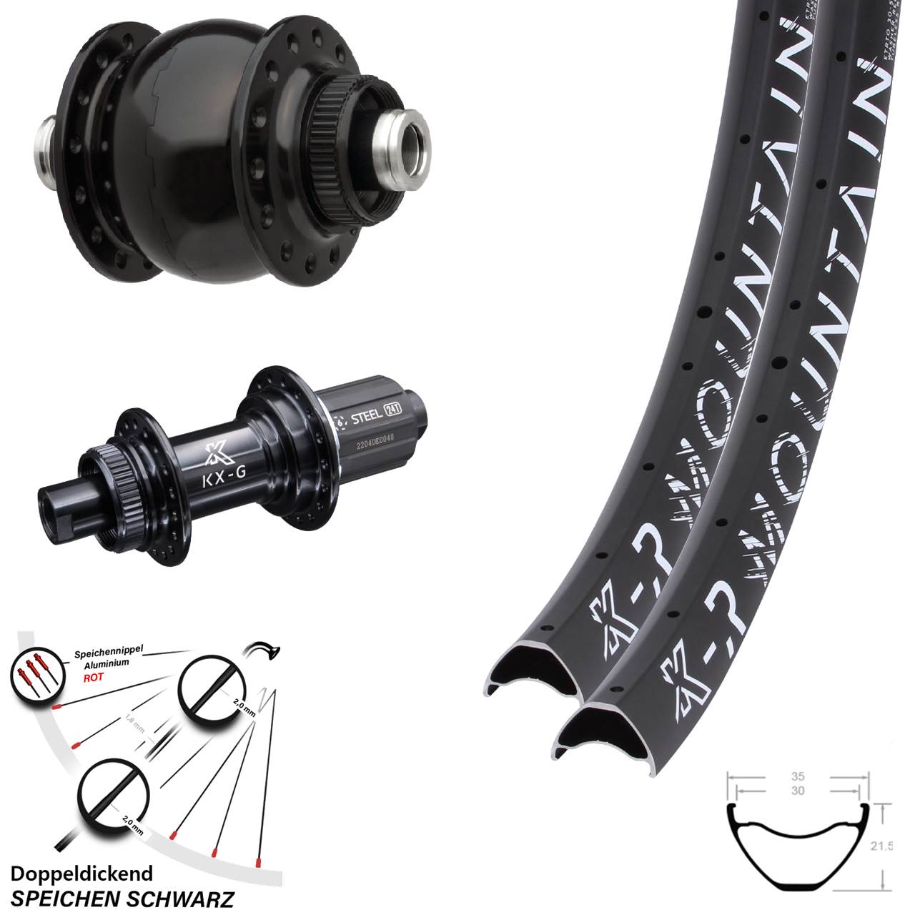 27,5 Zoll KX-GSR Mountain verstärkt SON 28 Centerlock Laufradsatz 12x100/142 8-12 fach HG