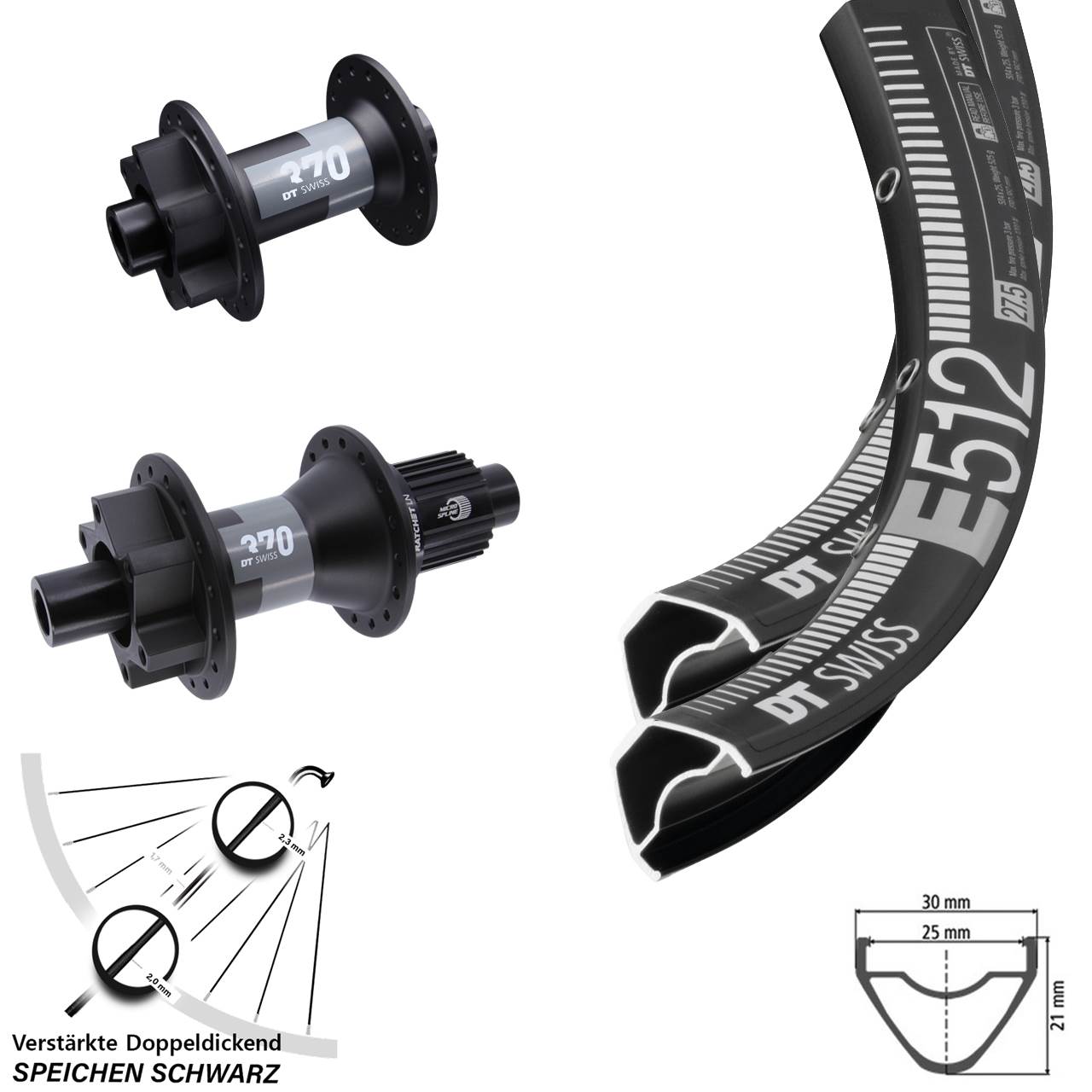 DT Swiss E 512-370 650B Disc Laufradsatz 15x100 12x142 Micro Spline