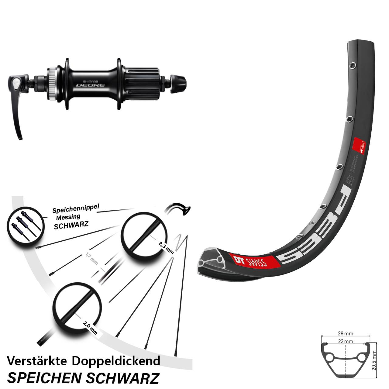 Disc Laufrad für Schnellspanner 26 Zoll DT Swiss 533 D Shimano Deore 8-11 fach