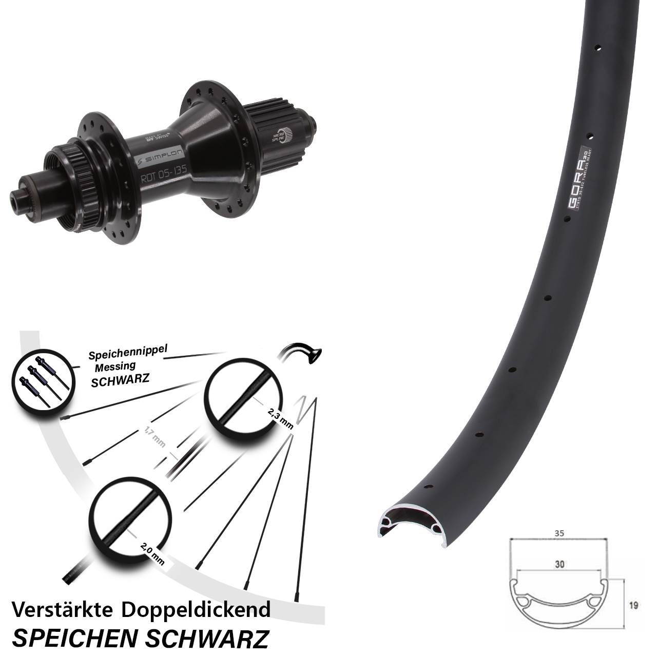 Disc Laufrad 650B Gora 30 DT Swiss 370 Hybrid Shimano Micro Spline für Schnellspanner