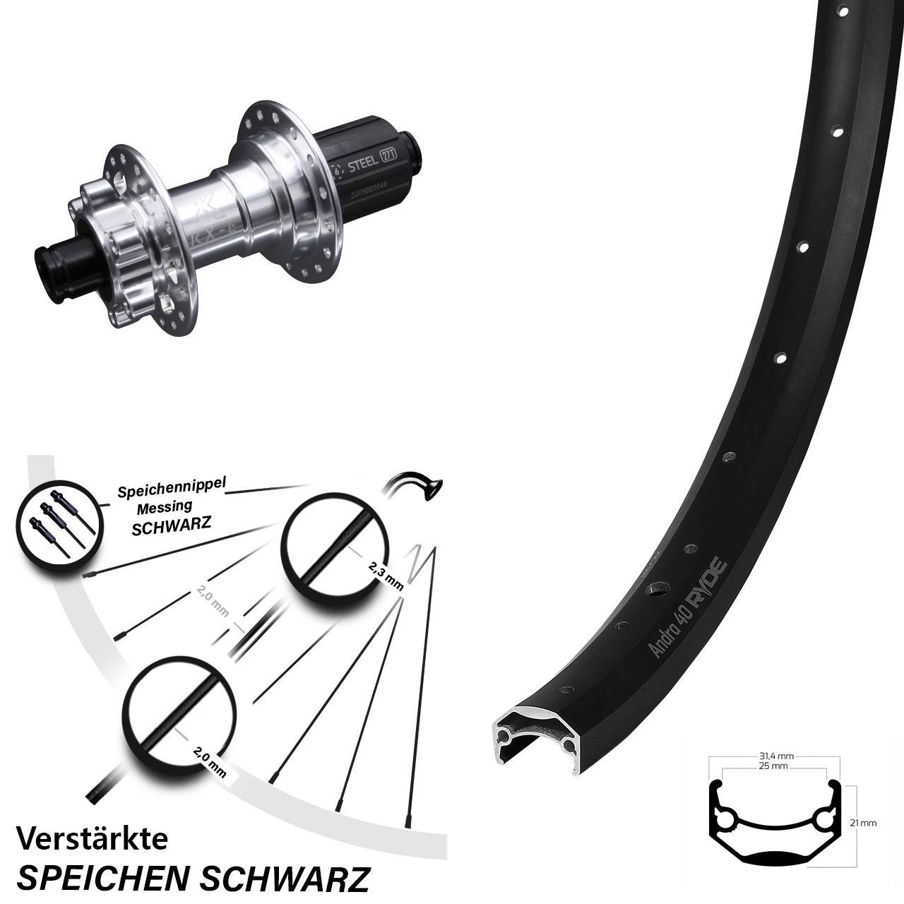 Ryde Andra 40 KX-E verstärkt 29 Zoll 6-Loch Hinterrad 12x142 8-12 fach HG