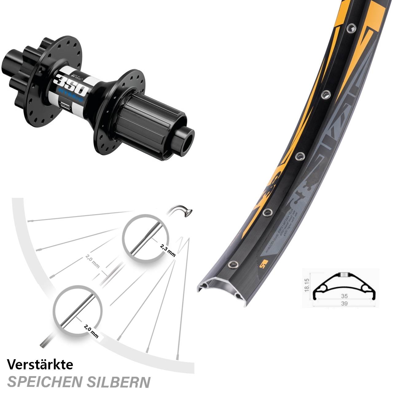 Hinterrad 6-Loch 12x148 27,5 Zoll Rodi TRYP 35 DT Swiss 350 Hybrid 8-11 fach