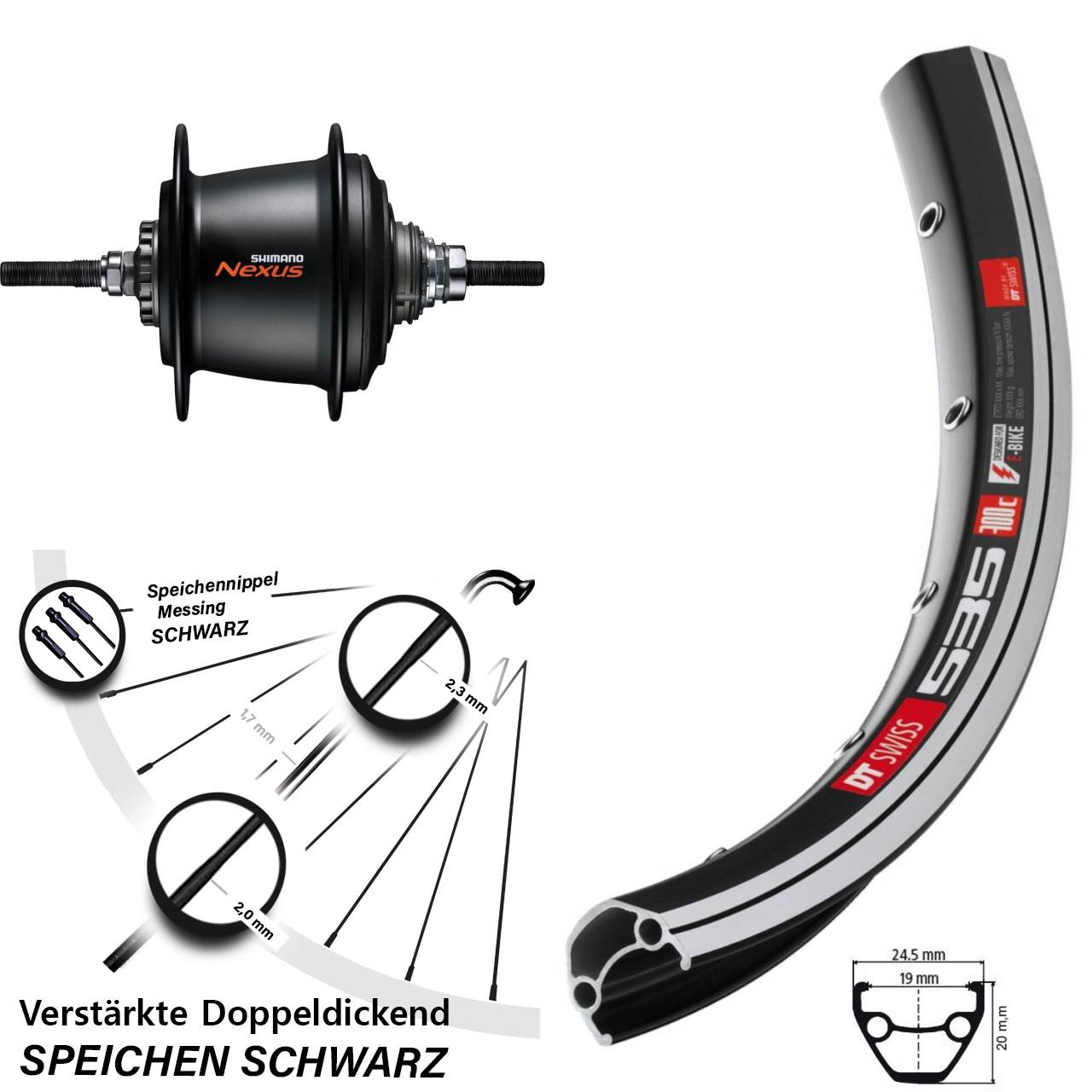 DT Swiss 535 Hinterrad 28 Zoll Shimano Nexus 7 Gang Freilauf