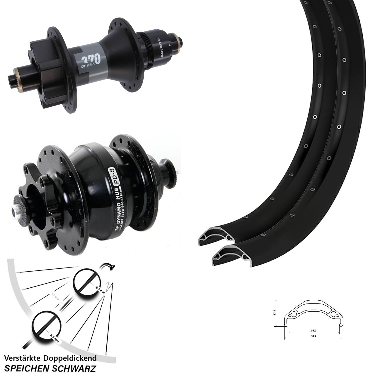 Ryde Disc 35 DT Swiss 370 SP PD-8 29 Zoll 6-Loch Laufradsatz für Schnellspanner XD