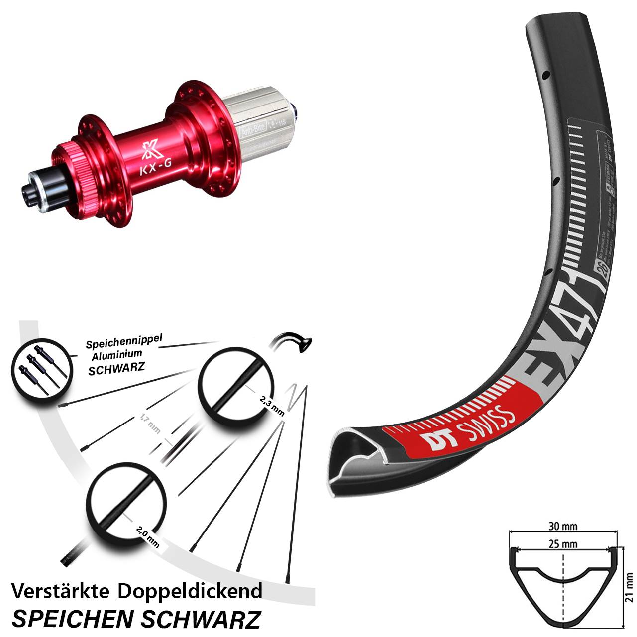 DT Swiss EX471 KX-G rot 26 Zoll Disc Laufrad QR 8-12 fach