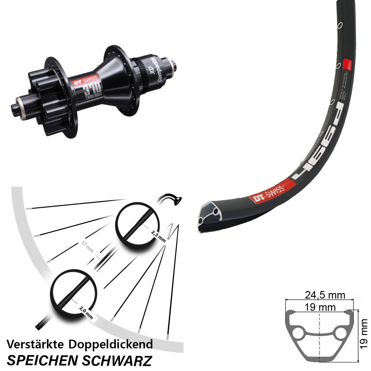 6-Loch Hinterrad 29 Zoll DT Swiss 466d-370 XD für Schnellspanner