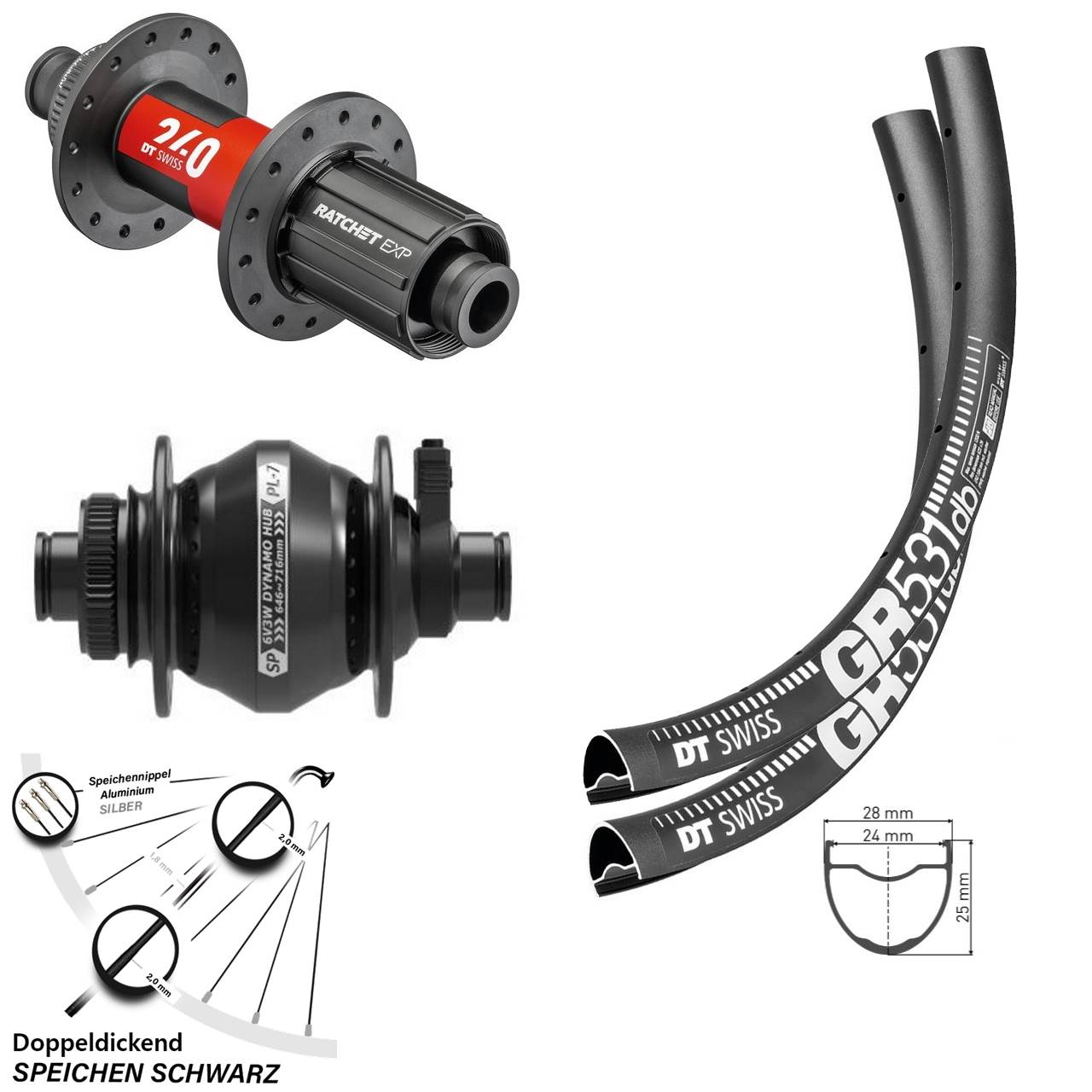 Laufradsatz 28 Zoll DT Swiss GR531-240 EXP Shutter PL-7 11-12 fach HG 12x100/142