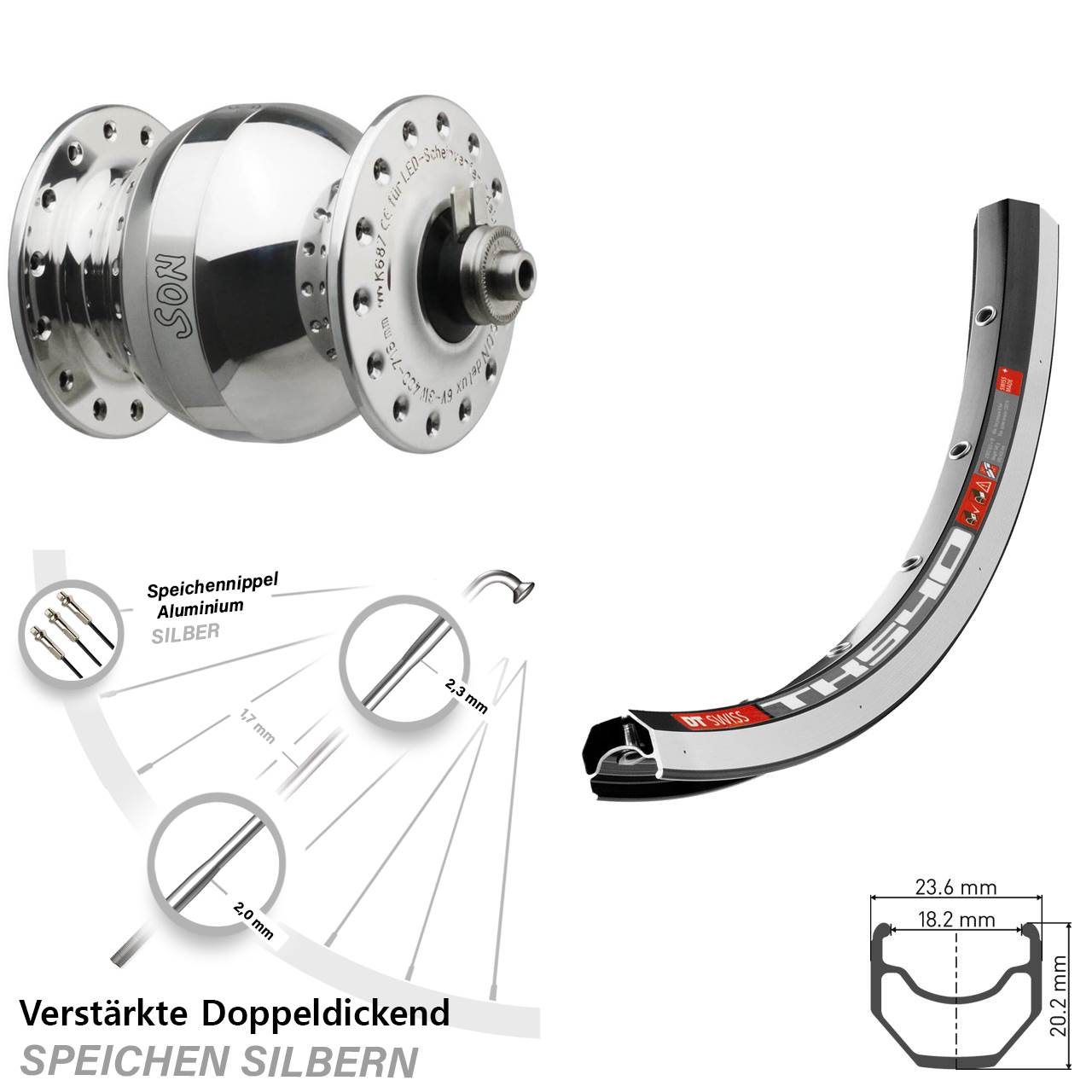 Son Wide Body DT Swiss TK 540 Fahrrad-Laufrad 28 Zoll