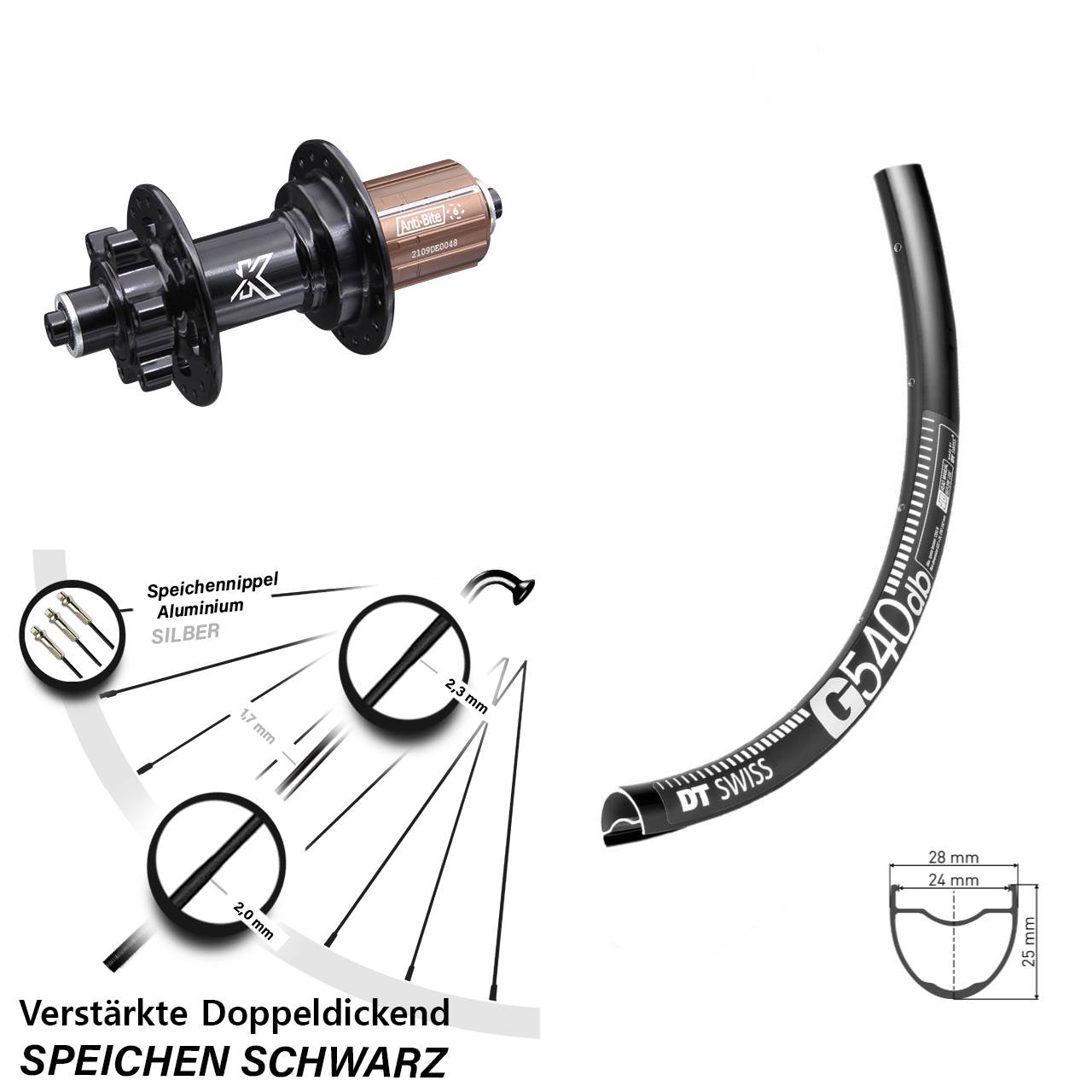 29 Zoll DT Swiss G 540 KX-M 6-Loch Hinterrad für Schnellspanner 8-12 fach HG