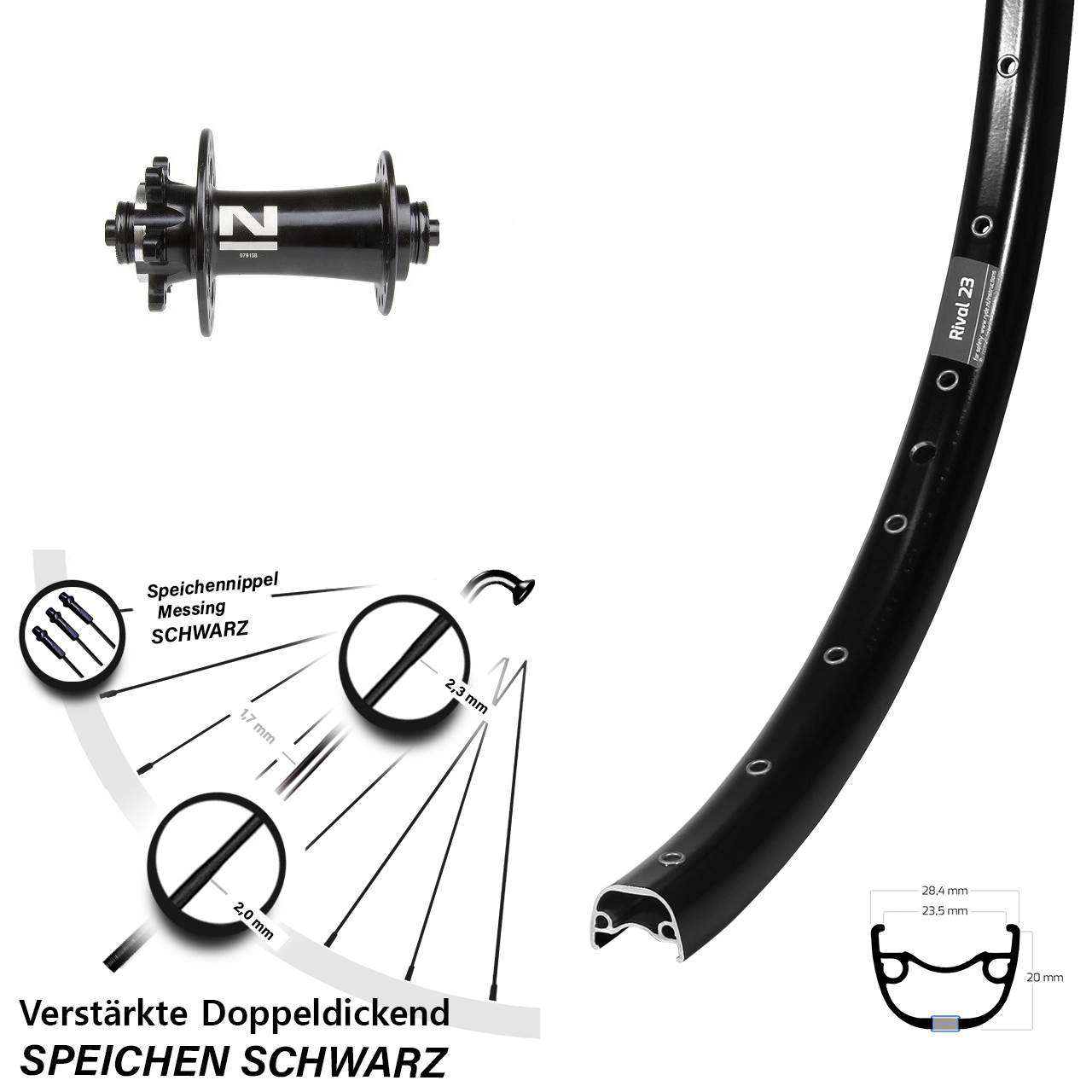 Disc Vorderrad 27,5 Zoll Ryde Rival 23 Novatec D791 QR