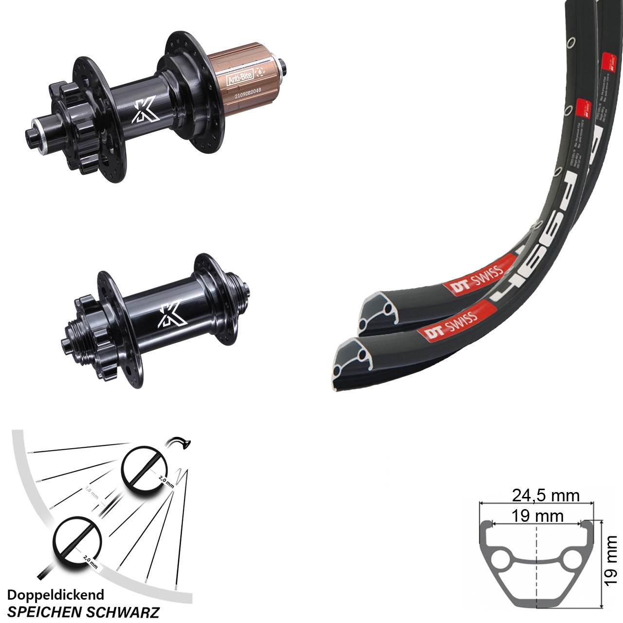 6-Loch Laufradsatz 28 Zoll DT Swiss 466 KX-M 8-12 fach HG QR