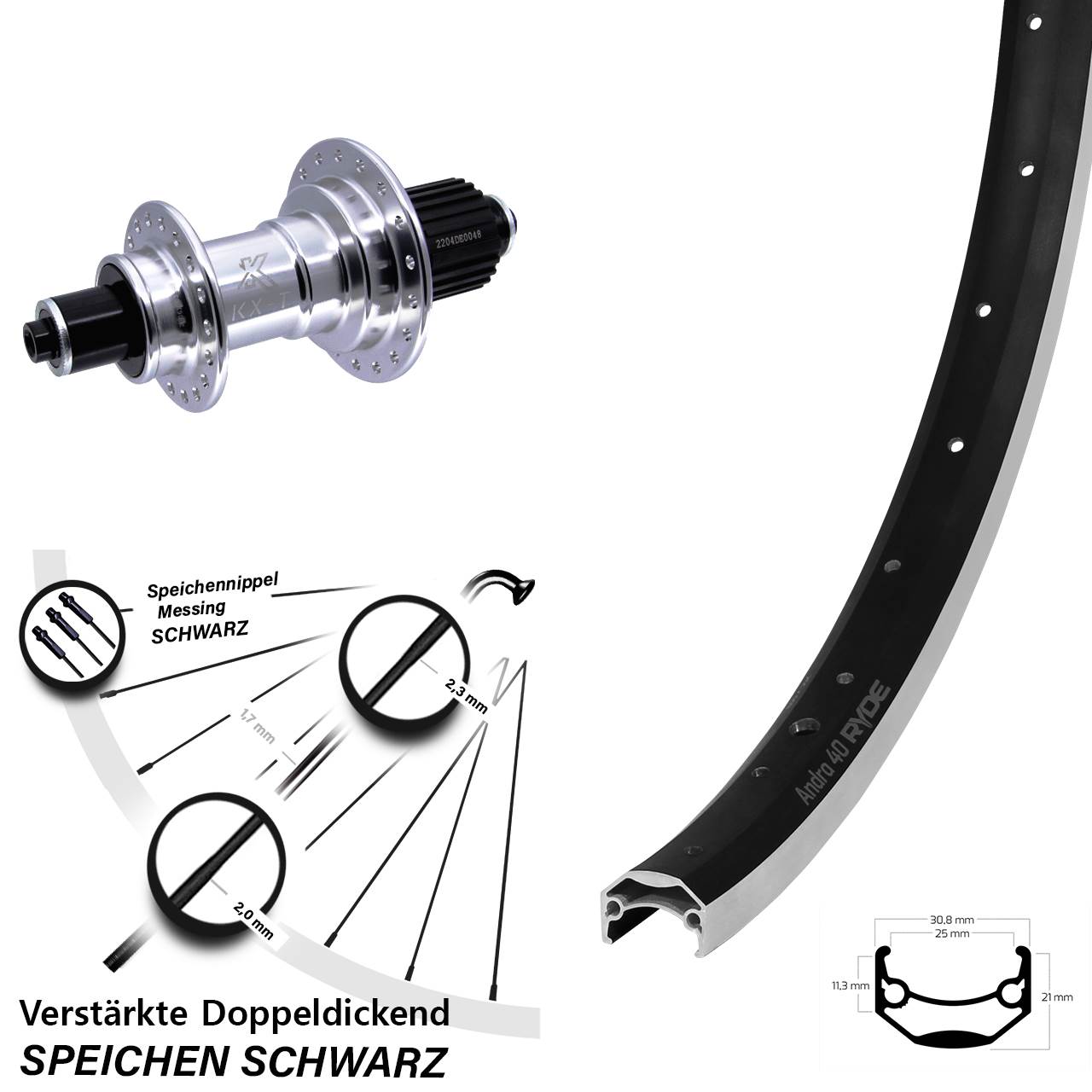 Hinterrad 26 Zoll Ryde Andra 40 KX-TS Heavy Duty Micro Spline QR