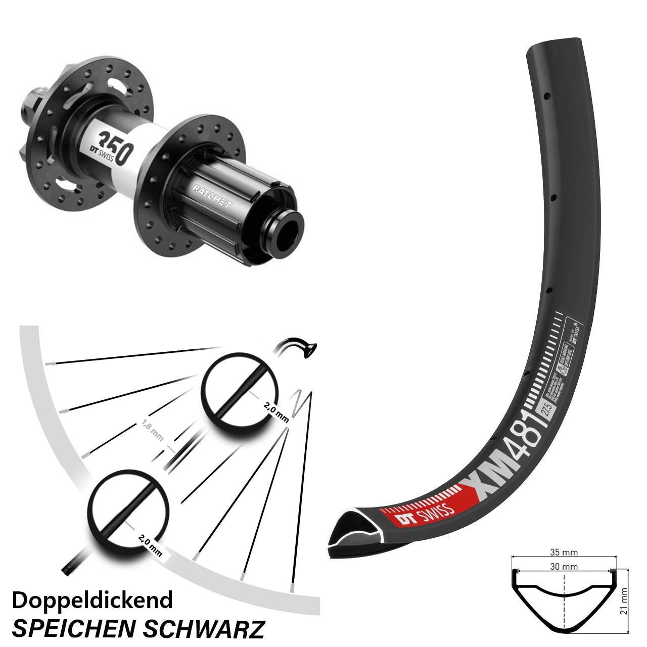 27,5 Zoll Hinterrad DT Swiss XM 481 350 6-Loch 8-11 fach 12x148