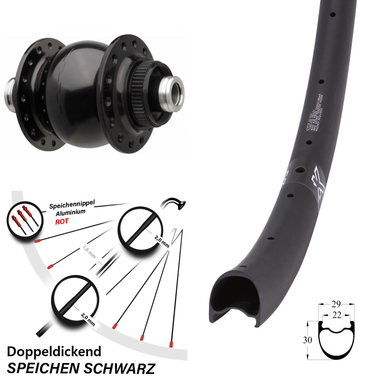 KX-RC Gravel Carbon SON 28 Zoll Centerlock Dynamovorderrad 12x110 Boost