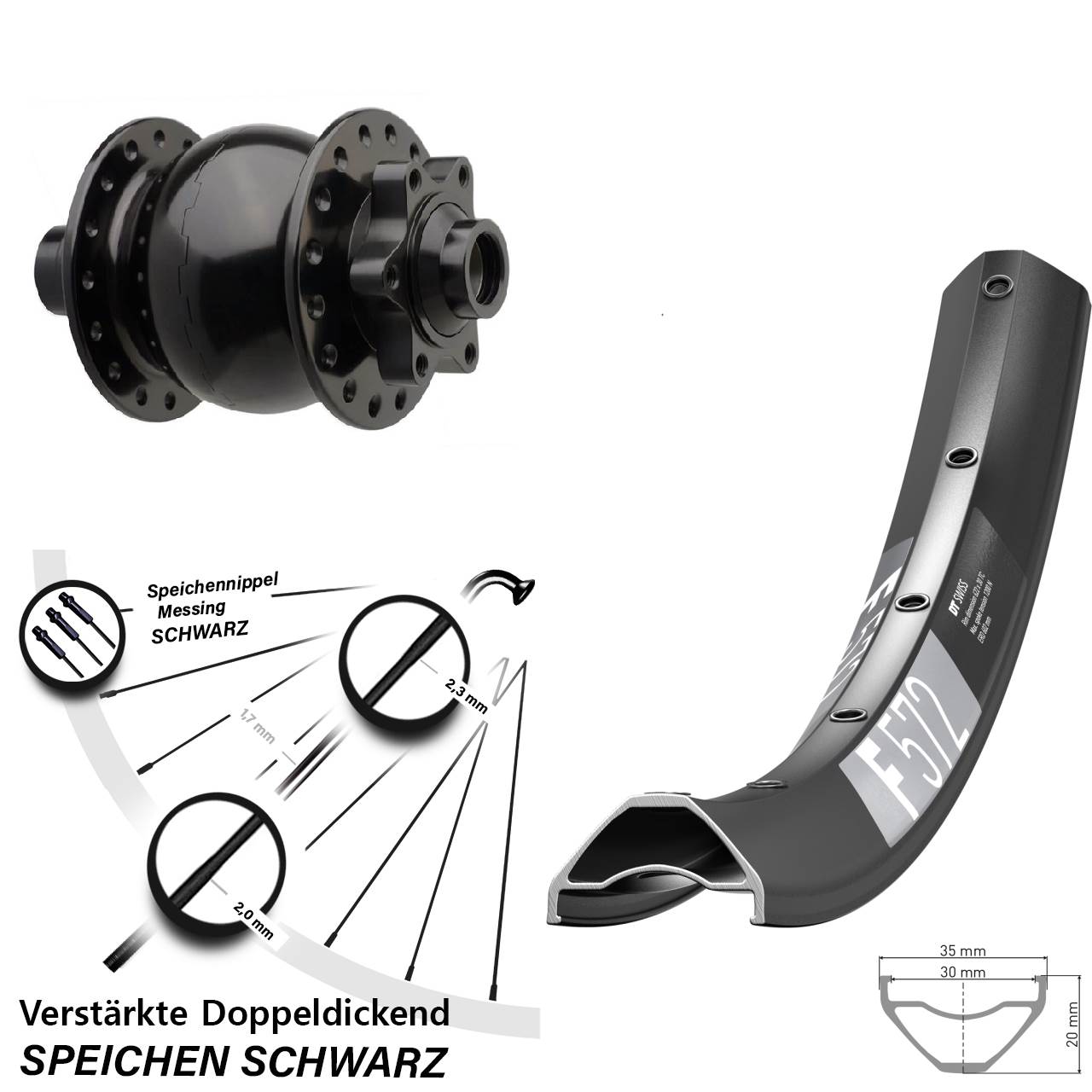 Nabendynamovorderrad 6-Loch 29 Zoll DT Swiss F 572 SON 28 15x110 Boost