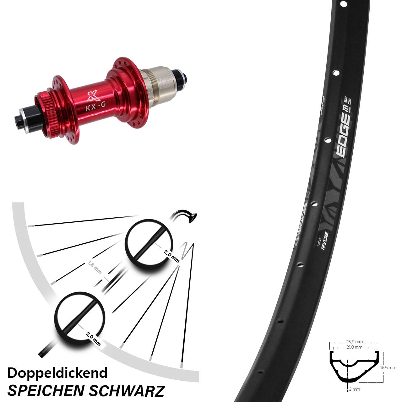 Ryde Edge M22 KX-G rot XD-R 28-29 Zoll Disc Laufrad QR