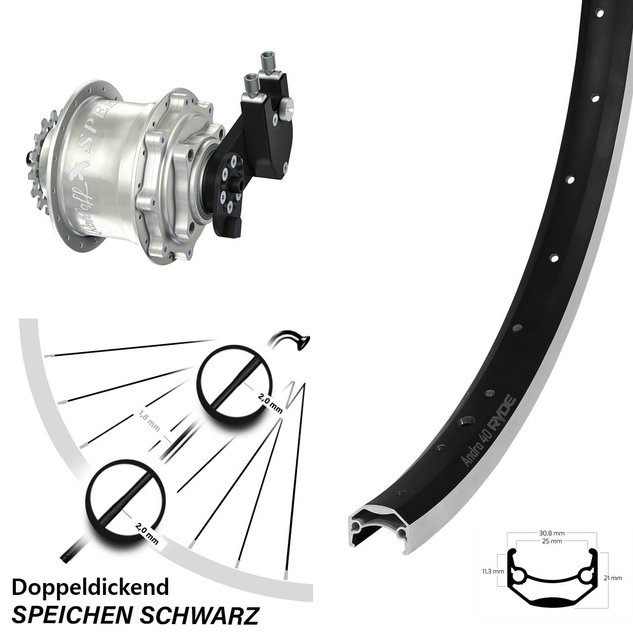 Ryde Andra 40 Hinterrad 28 Zoll mit Rohloff Speedhub CC OEM DB Nabenschaltung