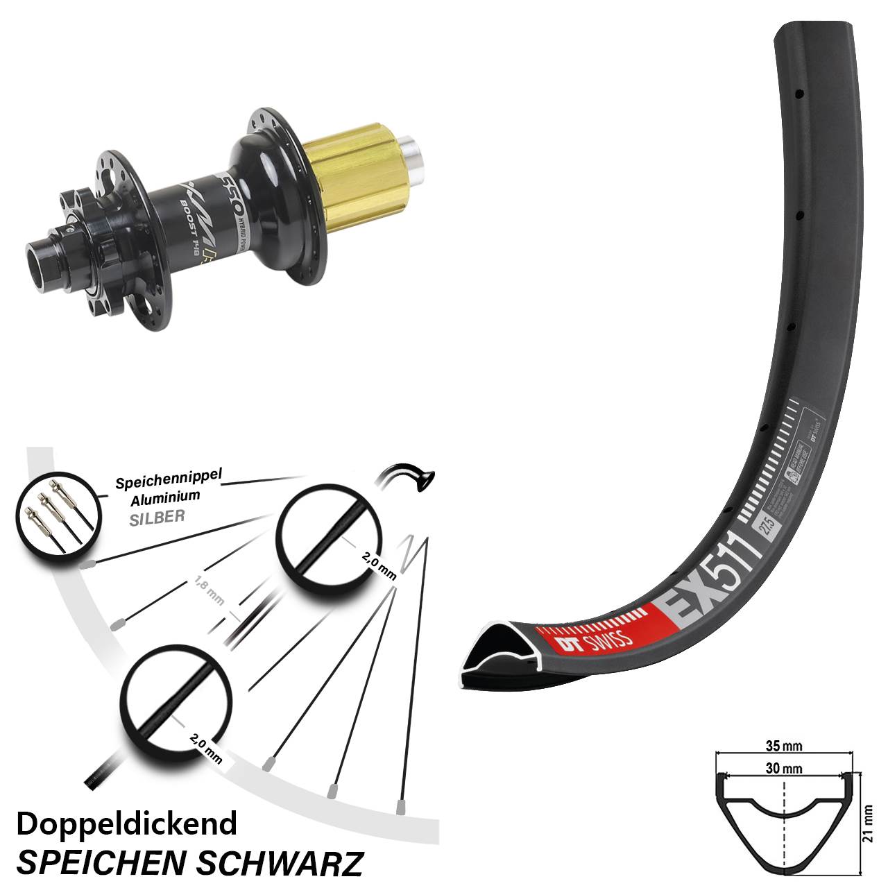 Boost Disc Laufrad 12x148 27,5 Zoll DT Swiss EX511 Miche XMH 550 8-11 fach HG