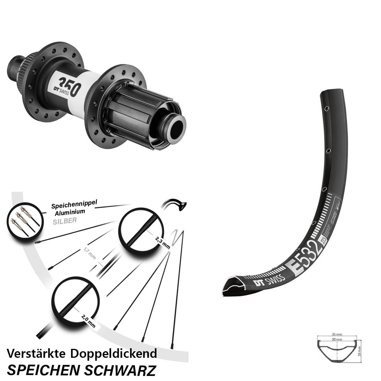 DT Swiss E 532-350 29 Zoll Centerlock Hinterrad 12x148 Boost 8-11 fach