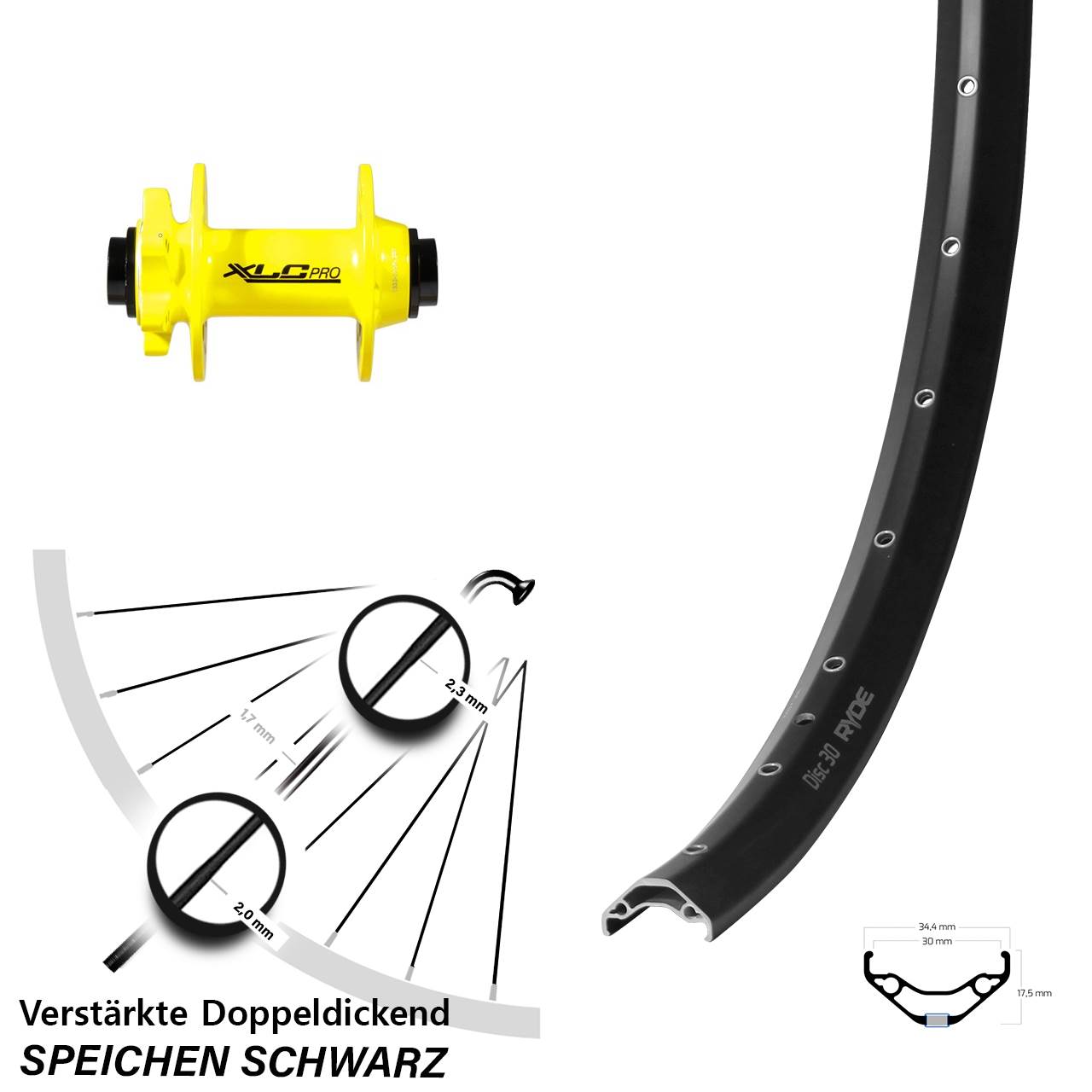 Ryde Disc 30 XLC gelb 29 Zoll Disc Laufrad 15x100