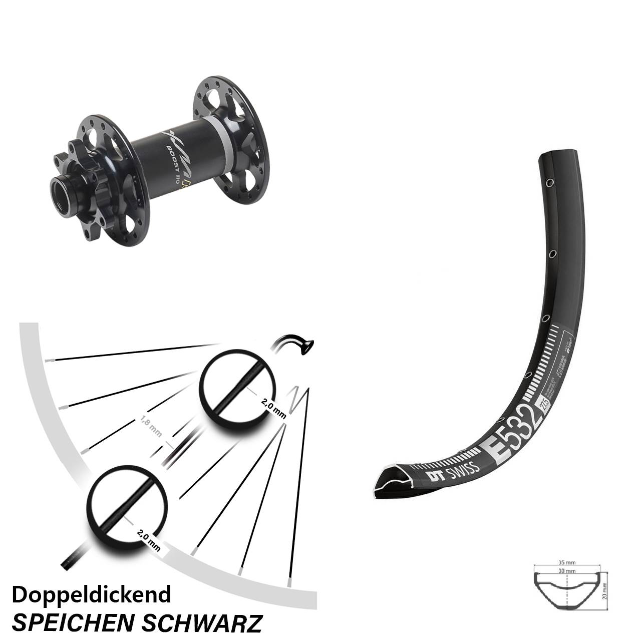 Boost 6-Loch Vorderrad 15x110 29 Zoll DT Swiss E532 Miche XMH 550