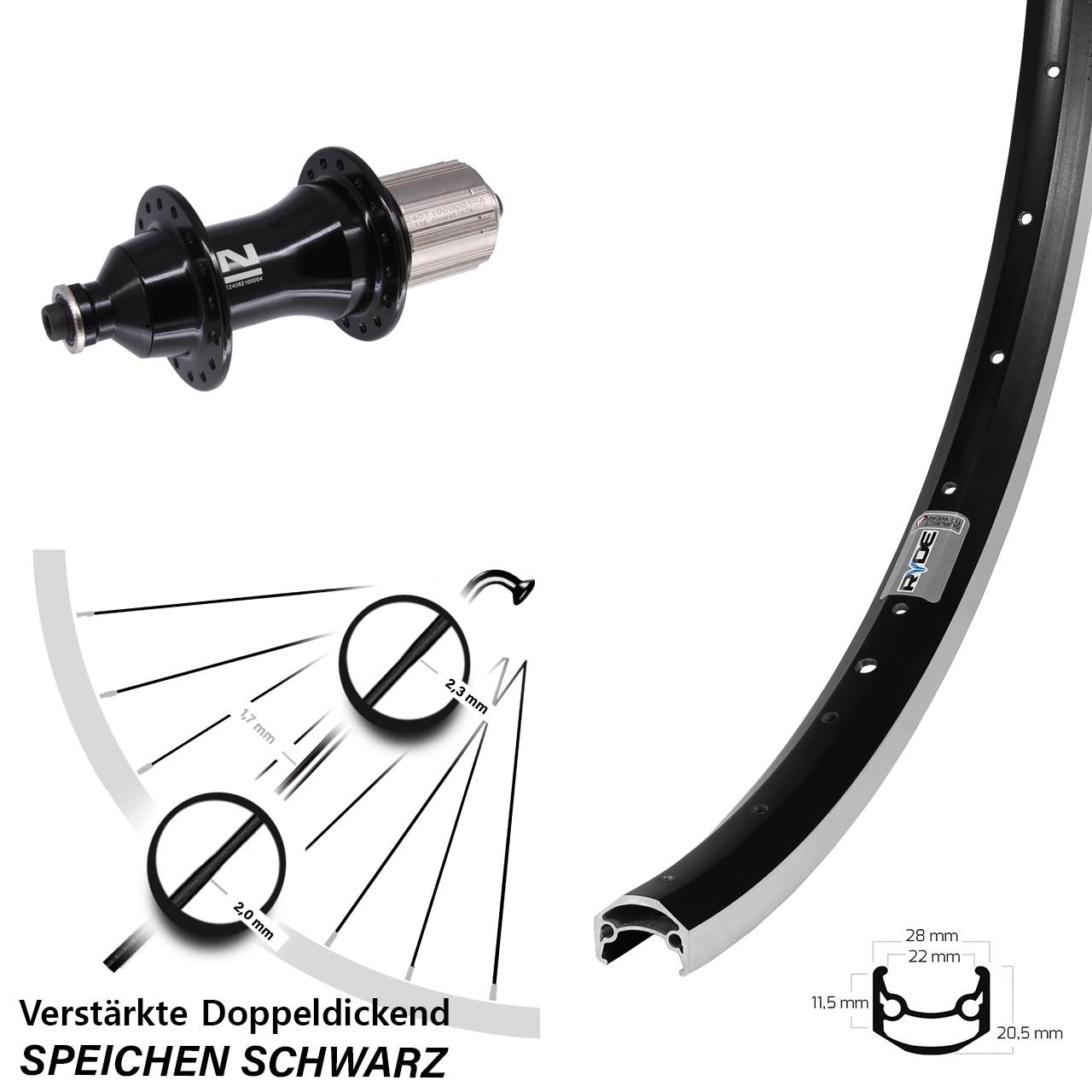 650B Ryde Andra 35 Novatec F162 Heavy Duty Hinterrad für Schnellspanner 8-12 fach