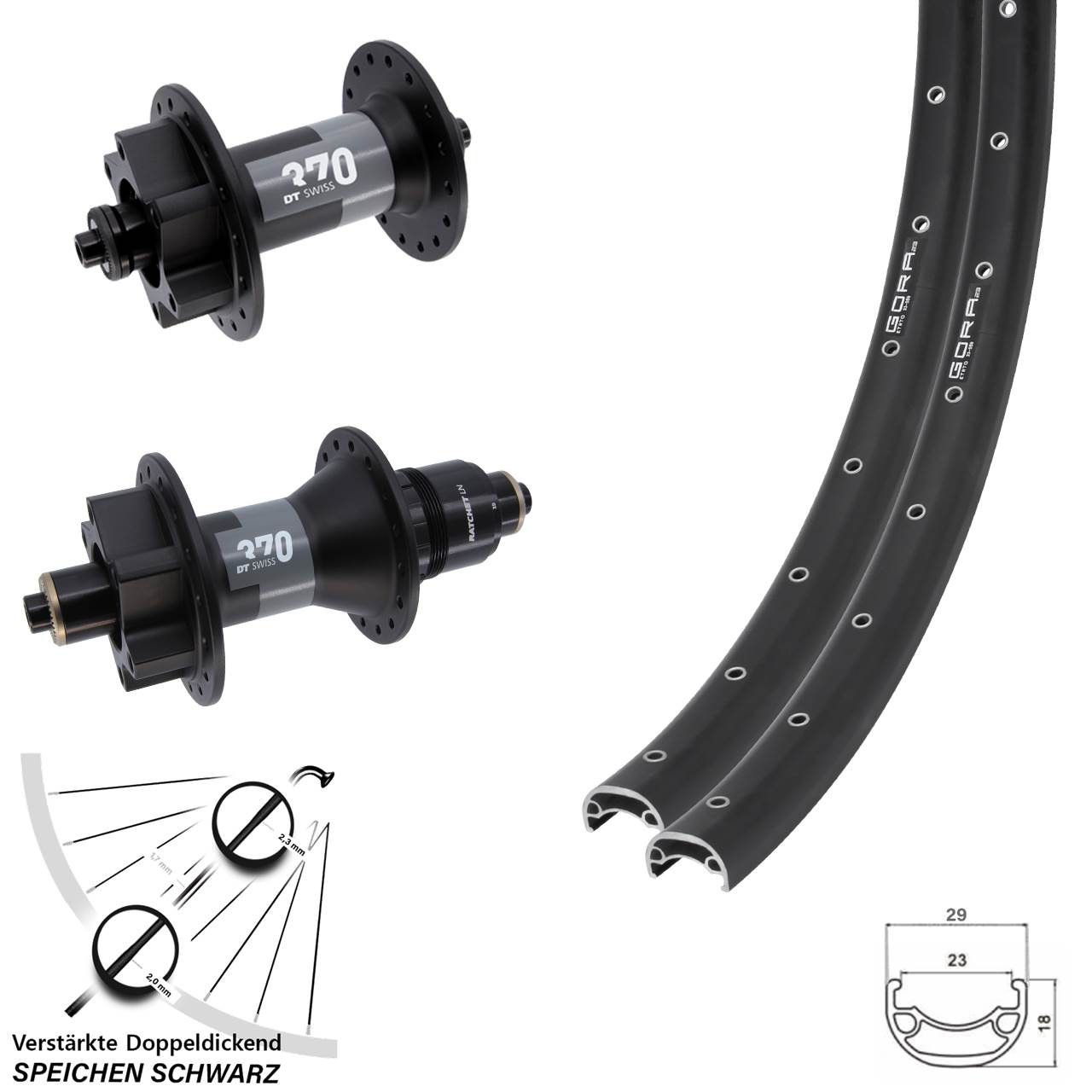 Disc Laufrad-Satz 28-29 Zoll Gora 23 DT Swiss 370 XD für Schnellspanner