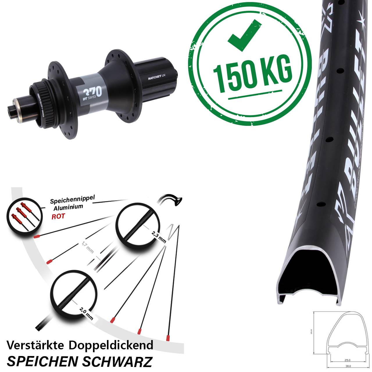 Disc Hinterrad QR 29 Zoll KX Bullet OS DT Swiss 370 8-12 fach HG