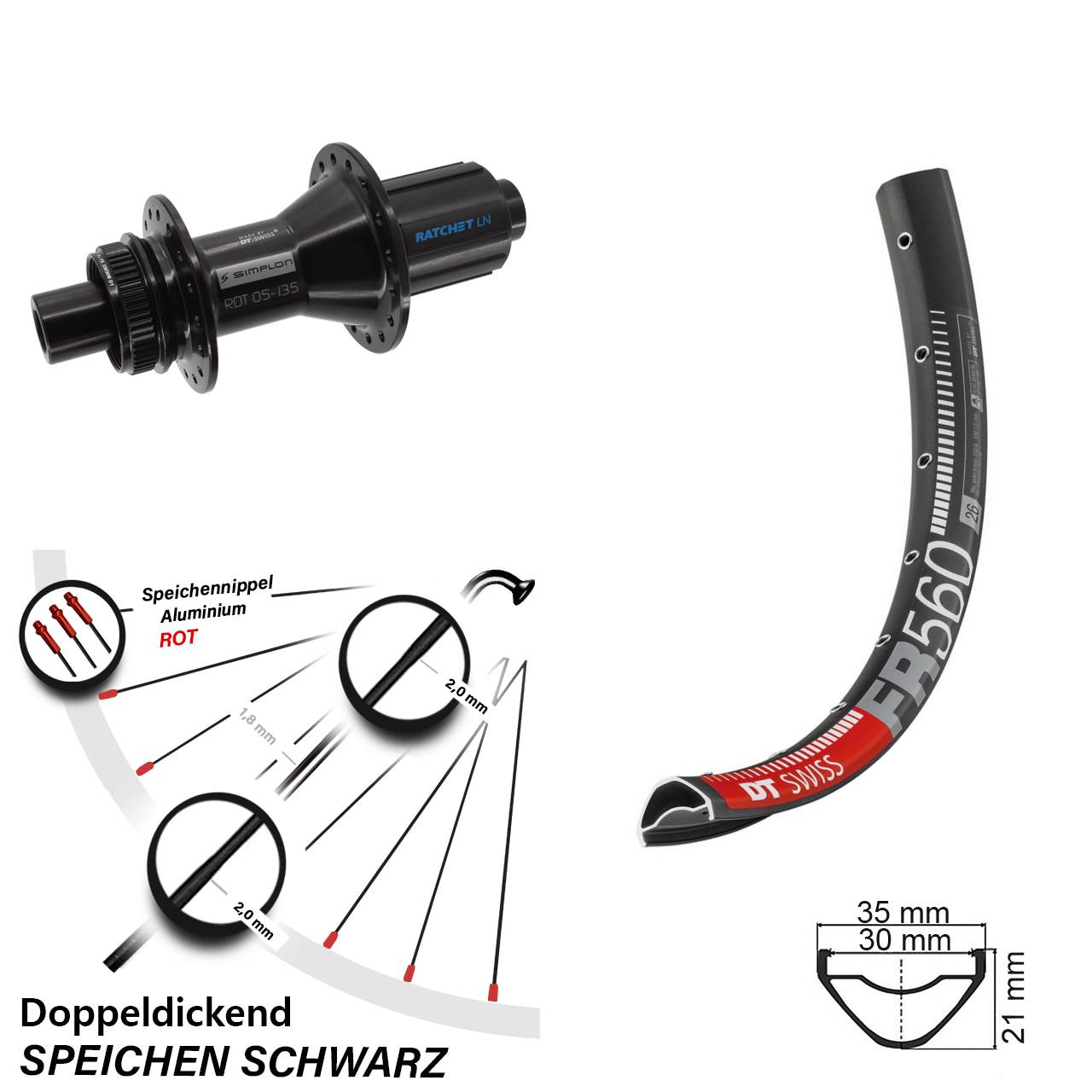 DT Swiss FR560-370 Hybrid 26 Zoll Centerlock Hinterrad 12x142 8-11 fach