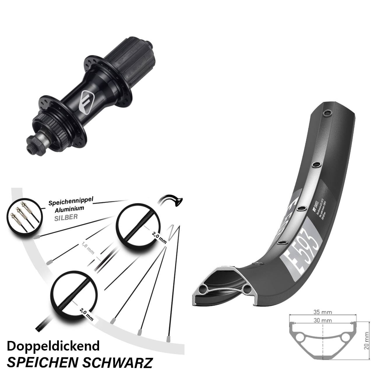 Hinterrad Centerlock 29 Zoll DT Swiss E 593 Formula CL52 8-11 fach HG für Schnellspanner