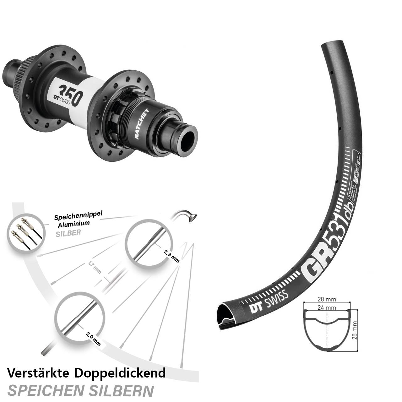 DT Swiss GR 531 350 SRAM XD Centerlock 28-29 Zoll Hinterrad 12x142