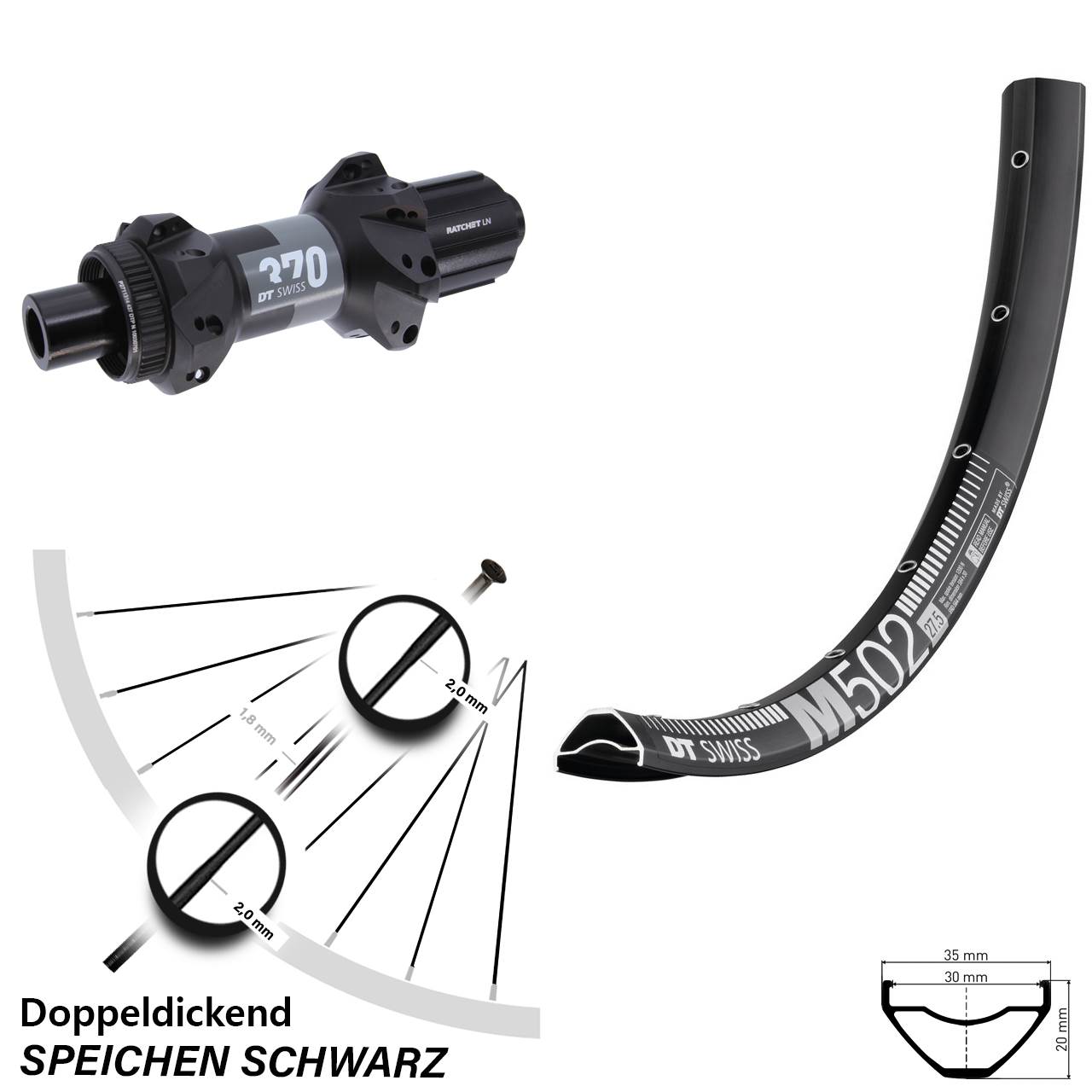 29 Zoll DT Swiss M502-370 Disc Hinterrad 12x148 8-11 fach HG