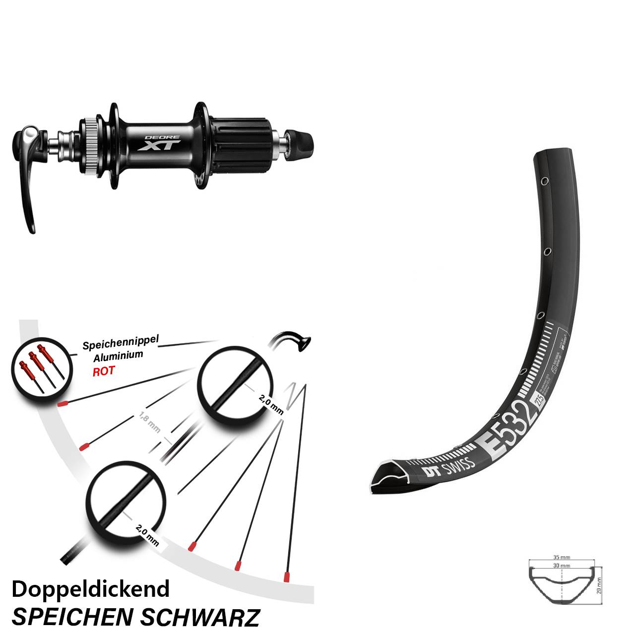 Hinterrad Centerlock 27,5 Zoll DT Swiss E 532 Shimano FH-M8000 8-11f HG für Schnellspanner