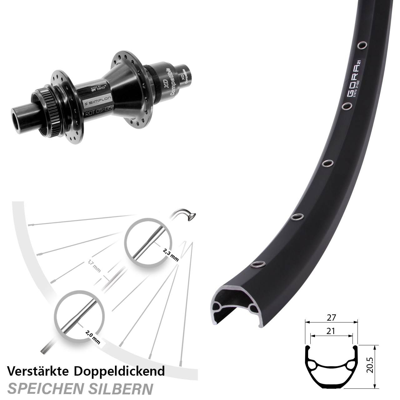 28 Zoll Gora 21 DT Swiss 370 Disc Laufrad 12x142 SRAM XD