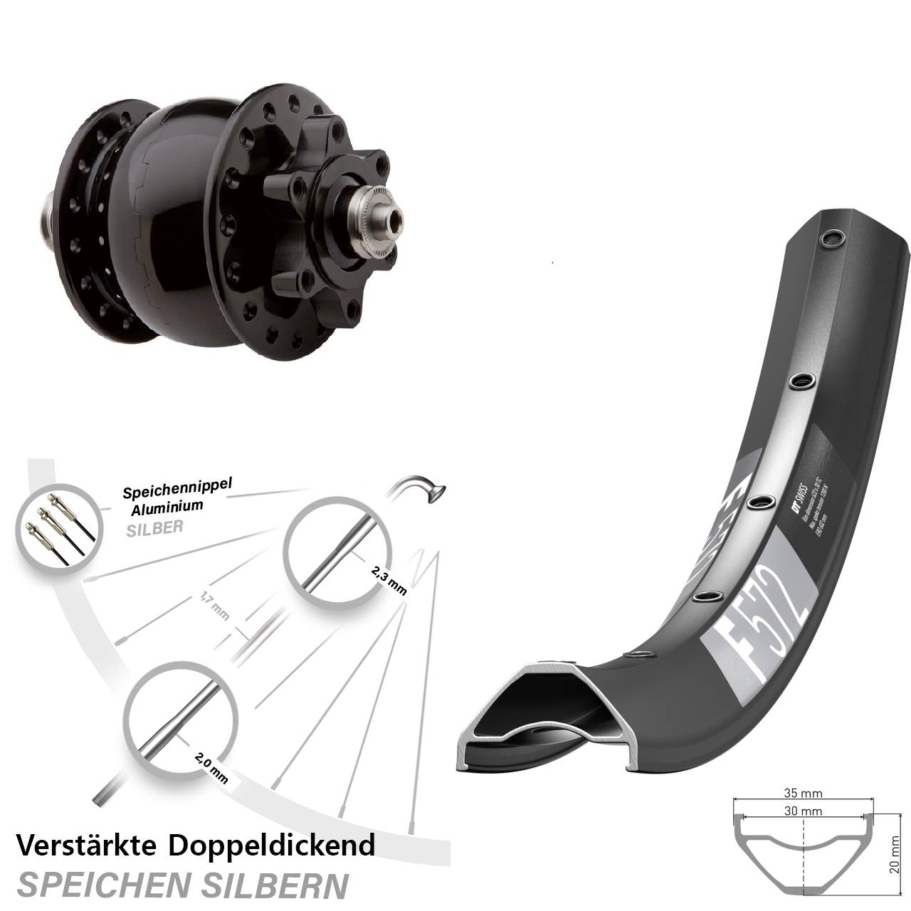 Disc Laufrad mit Nabendynamo 29 Zoll DT Swiss F 572 SON 28 QR