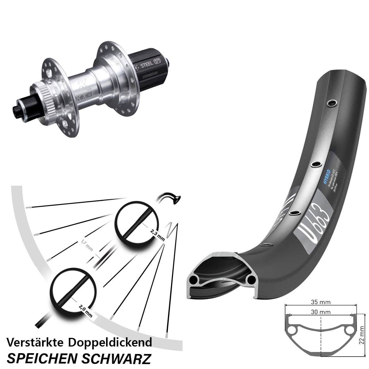 20 Zoll DT Swiss U663 KX-E verstärkt Laufrad für Schnellspanner 8-12 fach HG