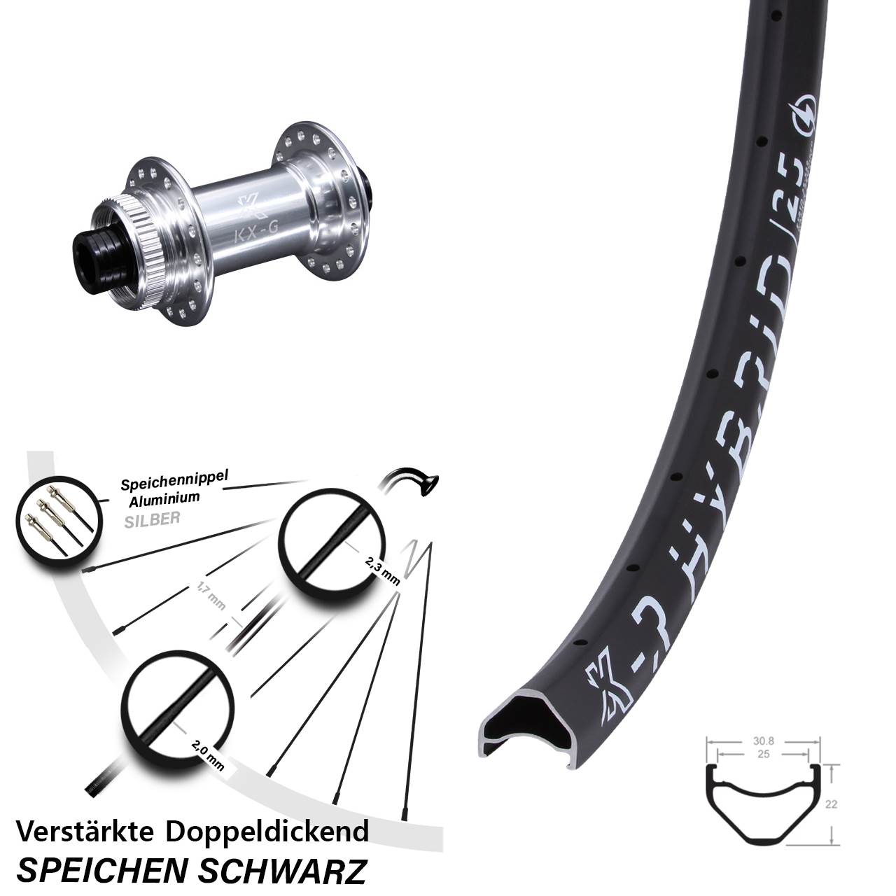 28-29 Zoll KX-R Hybrid 25 Centerlock silbern Laufrad 15x100