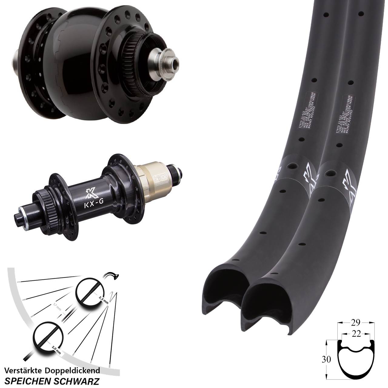Centerlock Laufradsatz für Schnellspanner KX-GRC Gravel Carbon SON 28 Zoll XDR 11-12 fach
