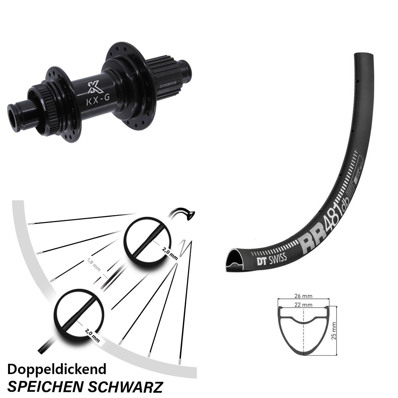 DT Swiss RR 481 28 Zoll Hinterrad KX-GS Micro Spline 12x142